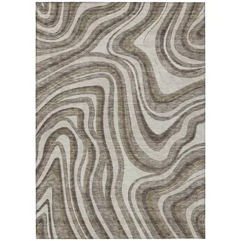 5' X 8' Brown Ivory And Taupe Abstract Washable Indoor Outdoor Area Rug