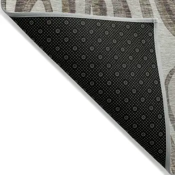 8' Brown Ivory And Taupe Round Abstract Washable Indoor Outdoor Area Rug