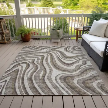 8' X 10' Brown Ivory And Taupe Abstract Washable Indoor Outdoor Area Rug
