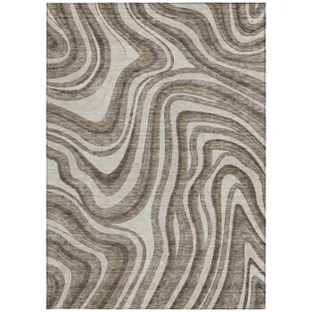 10' X 14' Brown Ivory And Taupe Abstract Washable Indoor Outdoor Area Rug
