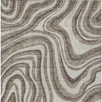 10' X 14' Brown Ivory And Taupe Abstract Washable Indoor Outdoor Area Rug