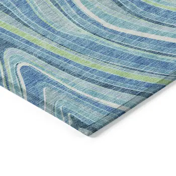 3' X 5' Navy Blue And Denim Blue Abstract Washable Indoor Outdoor Area Rug