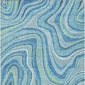 3' X 5' Navy Blue And Denim Blue Abstract Washable Indoor Outdoor Area Rug