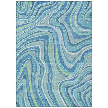 5' X 8' Navy Blue And Denim Blue Abstract Washable Indoor Outdoor Area Rug