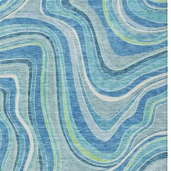 5' X 8' Navy Blue And Denim Blue Abstract Washable Indoor Outdoor Area Rug