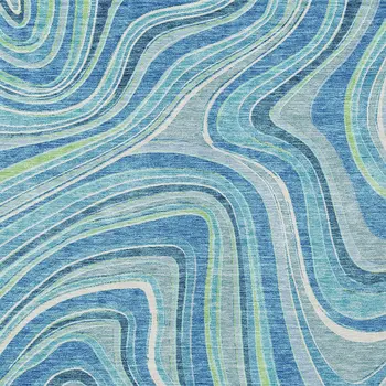 9' X 12' Navy Blue And Denim Blue Abstract Washable Indoor Outdoor Area Rug