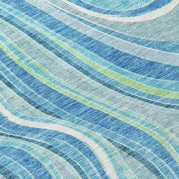 9' X 12' Navy Blue And Denim Blue Abstract Washable Indoor Outdoor Area Rug