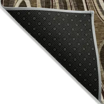 5' X 8' Brown And Ivory Abstract Washable Indoor Outdoor Area Rug