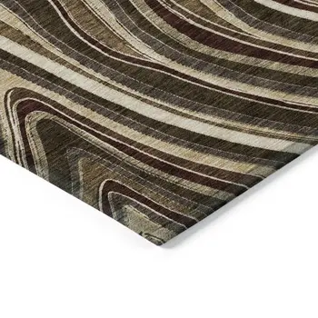 5' X 8' Brown And Ivory Abstract Washable Indoor Outdoor Area Rug