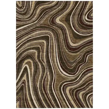 10' X 14' Brown And Ivory Abstract Washable Indoor Outdoor Area Rug