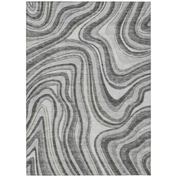 8' X 10' Gray Charcoal And Ivory Abstract Washable Indoor Outdoor Area Rug