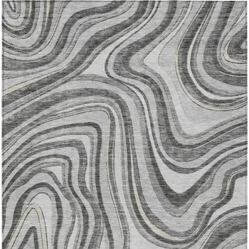 9' X 12' Gray Charcoal And Ivory Abstract Washable Indoor Outdoor Area Rug