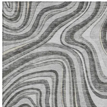 9' X 12' Gray Charcoal And Ivory Abstract Washable Indoor Outdoor Area Rug