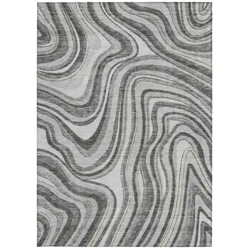 10' X 14' Gray Charcoal And Ivory Abstract Washable Indoor Outdoor Area Rug