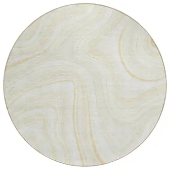 8' Ivory Beige And Tan Round Abstract Washable Indoor Outdoor Area Rug