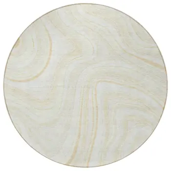 8' Ivory Beige And Tan Round Abstract Washable Indoor Outdoor Area Rug