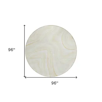 8' Ivory Beige And Tan Round Abstract Washable Indoor Outdoor Area Rug