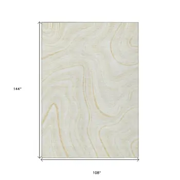 9' X 12' Ivory Beige And Tan Abstract Washable Indoor Outdoor Area Rug