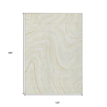 10' X 14' Ivory Beige And Tan Abstract Washable Indoor Outdoor Area Rug