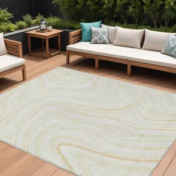 10' X 14' Ivory Beige And Tan Abstract Washable Indoor Outdoor Area Rug