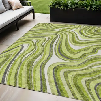 5' X 8' Lime Green And Charcoal Abstract Washable Indoor Outdoor Area Rug