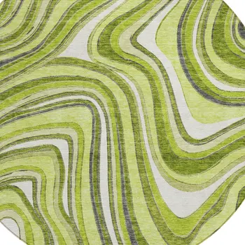 8' Lime Green And Charcoal Round Abstract Washable Indoor Outdoor Area Rug