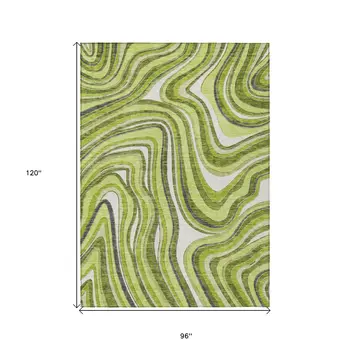 8' X 10' Lime Green And Charcoal Abstract Washable Indoor Outdoor Area Rug
