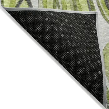 8' X 10' Lime Green And Charcoal Abstract Washable Indoor Outdoor Area Rug