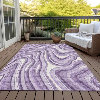 3' X 5' Lavender Purple And Ivory Abstract Washable Indoor Outdoor Area Rug