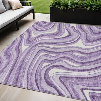 5' X 8' Lavender Purple And Ivory Abstract Washable Indoor Outdoor Area Rug