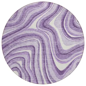 8' Lavender Purple And Ivory Round Abstract Washable Indoor Outdoor Area Rug