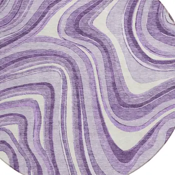 8' Lavender Purple And Ivory Round Abstract Washable Indoor Outdoor Area Rug