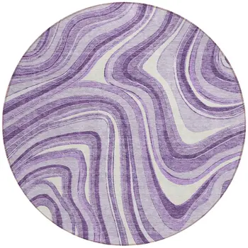 8' Lavender Purple And Ivory Round Abstract Washable Indoor Outdoor Area Rug