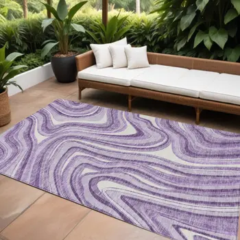 8' X 10' Lavender Purple And Ivory Abstract Washable Indoor Outdoor Area Rug