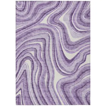 10' X 14' Lavender Purple And Ivory Abstract Washable Indoor Outdoor Area Rug