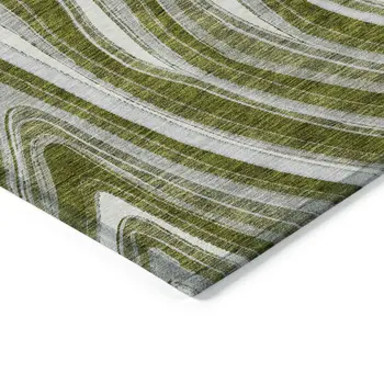 5' X 8' Olive Green Gray And Ivory Abstract Washable Indoor Outdoor Area Rug
