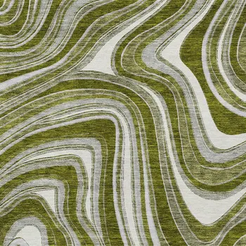 5' X 8' Olive Green Gray And Ivory Abstract Washable Indoor Outdoor Area Rug