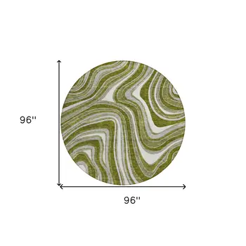 8' Olive Green Gray And Ivory Round Abstract Washable Indoor Outdoor Area Rug