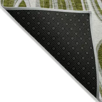 8' X 10' Olive Green Gray And Ivory Abstract Washable Indoor Outdoor Area Rug