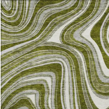 8' X 10' Olive Green Gray And Ivory Abstract Washable Indoor Outdoor Area Rug