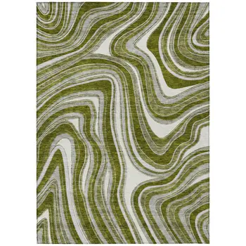 9' X 12' Olive Green Gray And Ivory Abstract Washable Indoor Outdoor Area Rug