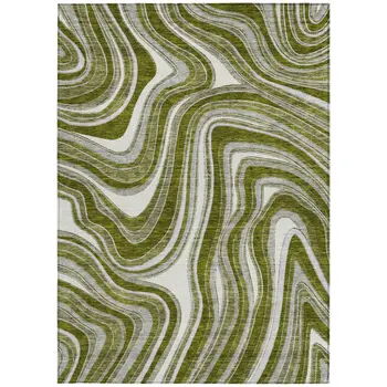 9' X 12' Olive Green Gray And Ivory Abstract Washable Indoor Outdoor Area Rug