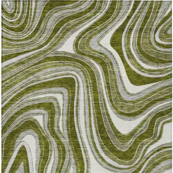 10' X 14' Olive Green Gray And Ivory Abstract Washable Indoor Outdoor Area Rug