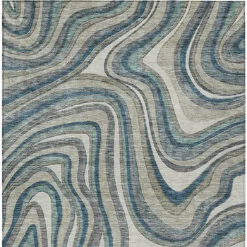5' X 8' Teal Blue Gray And Taupe Abstract Washable Indoor Outdoor Area Rug