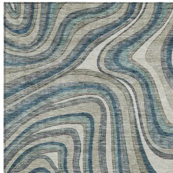 5' X 8' Teal Blue Gray And Taupe Abstract Washable Indoor Outdoor Area Rug