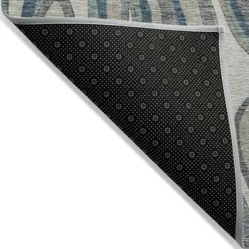 8' Teal Blue Gray And Taupe Round Abstract Washable Indoor Outdoor Area Rug