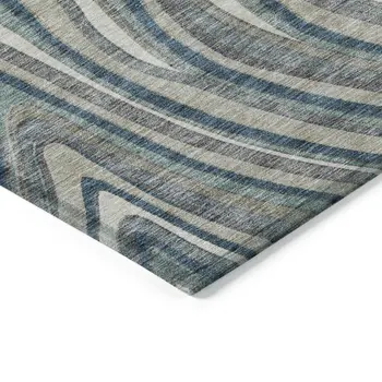 8' Teal Blue Gray And Taupe Round Abstract Washable Indoor Outdoor Area Rug