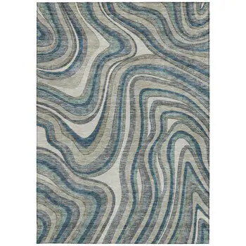 8' X 10' Teal Blue Gray And Taupe Abstract Washable Indoor Outdoor Area Rug