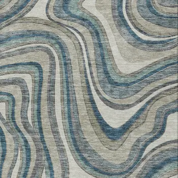 9' X 12' Teal Blue Gray And Taupe Abstract Washable Indoor Outdoor Area Rug