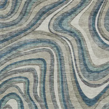 10' X 14' Teal Blue Gray And Taupe Abstract Washable Indoor Outdoor Area Rug
